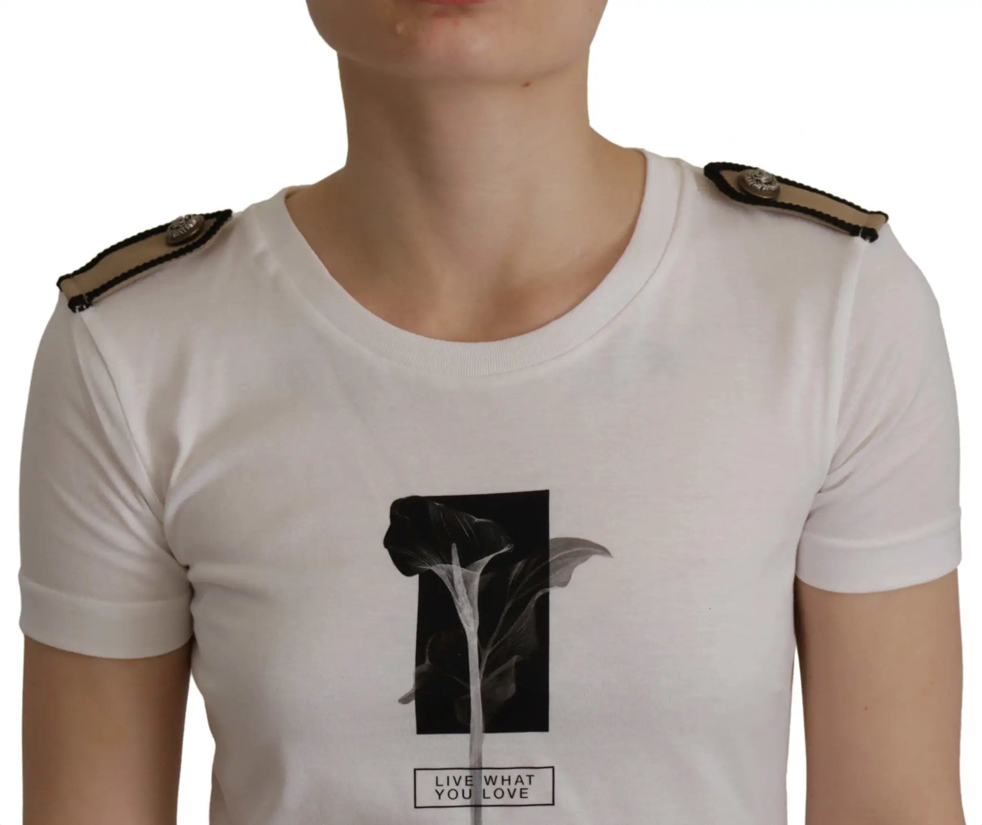 Dolce & Gabbana White Black Roses Crewneck Cotton T-shirt by Dolce & Gabbana