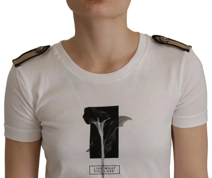 Dolce & Gabbana White Black Roses Crewneck Cotton T-shirt by Dolce & Gabbana