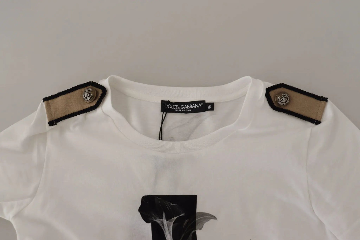 Dolce & Gabbana White Black Roses Crewneck Cotton T-shirt by Dolce & Gabbana