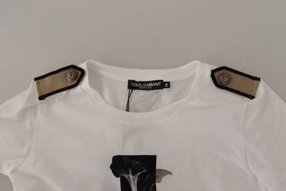 Dolce & Gabbana White Black Roses Crewneck Cotton T-shirt by Dolce & Gabbana