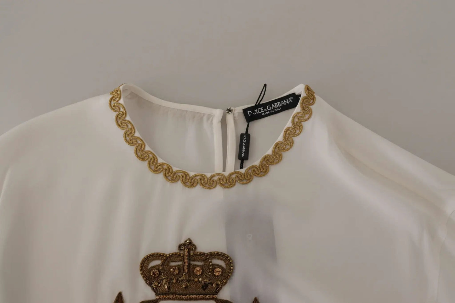 Dolce & Gabbana White Silk Gold DG Crown Crystal Blouse Top by Dolce & Gabbana