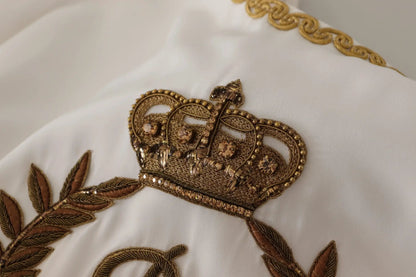 Dolce & Gabbana White Silk Gold DG Crown Crystal Blouse Top by Dolce & Gabbana
