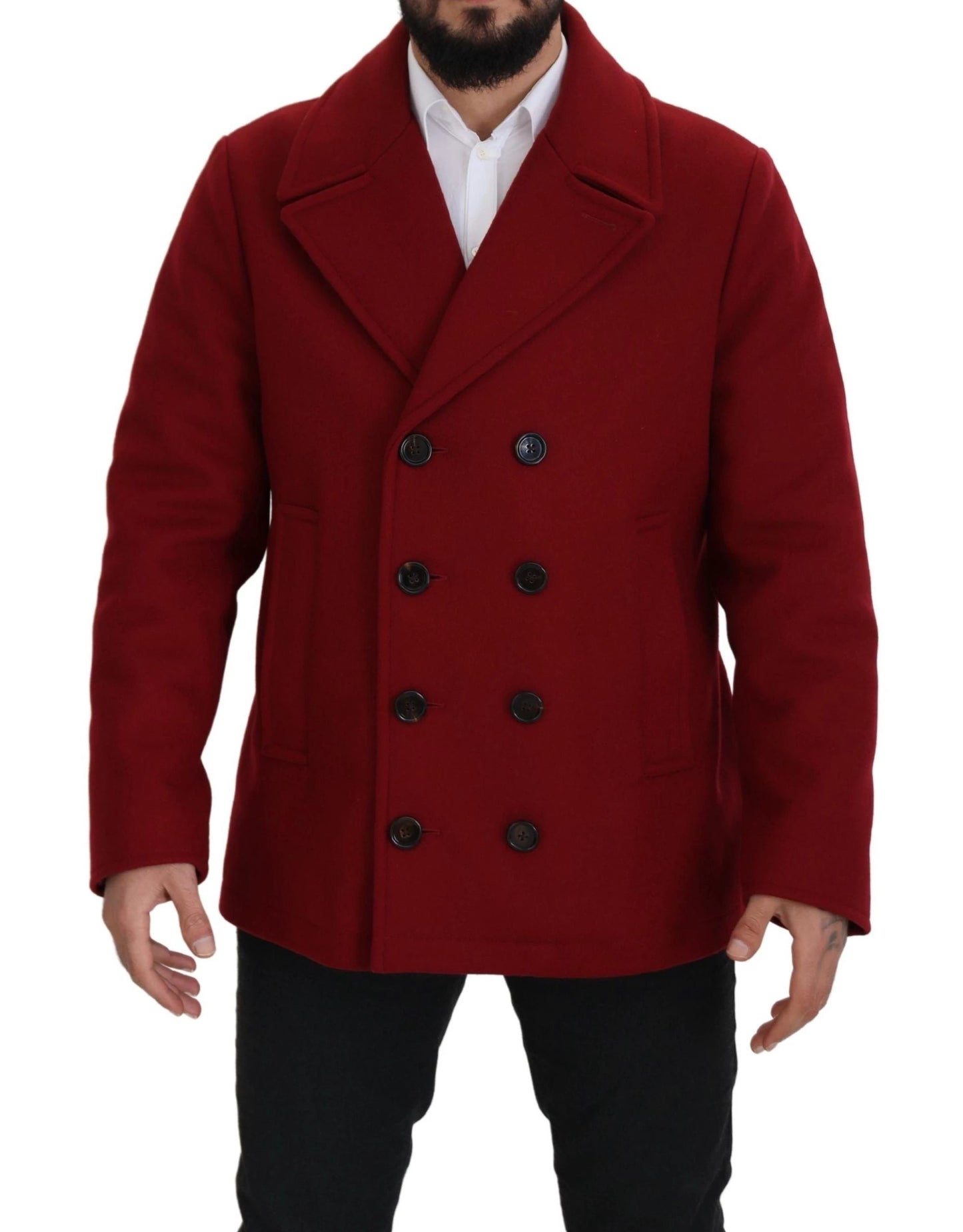 Dolce & Gabbana Red Wool Double Breasted Coat Jacket by Dolce & Gabbana