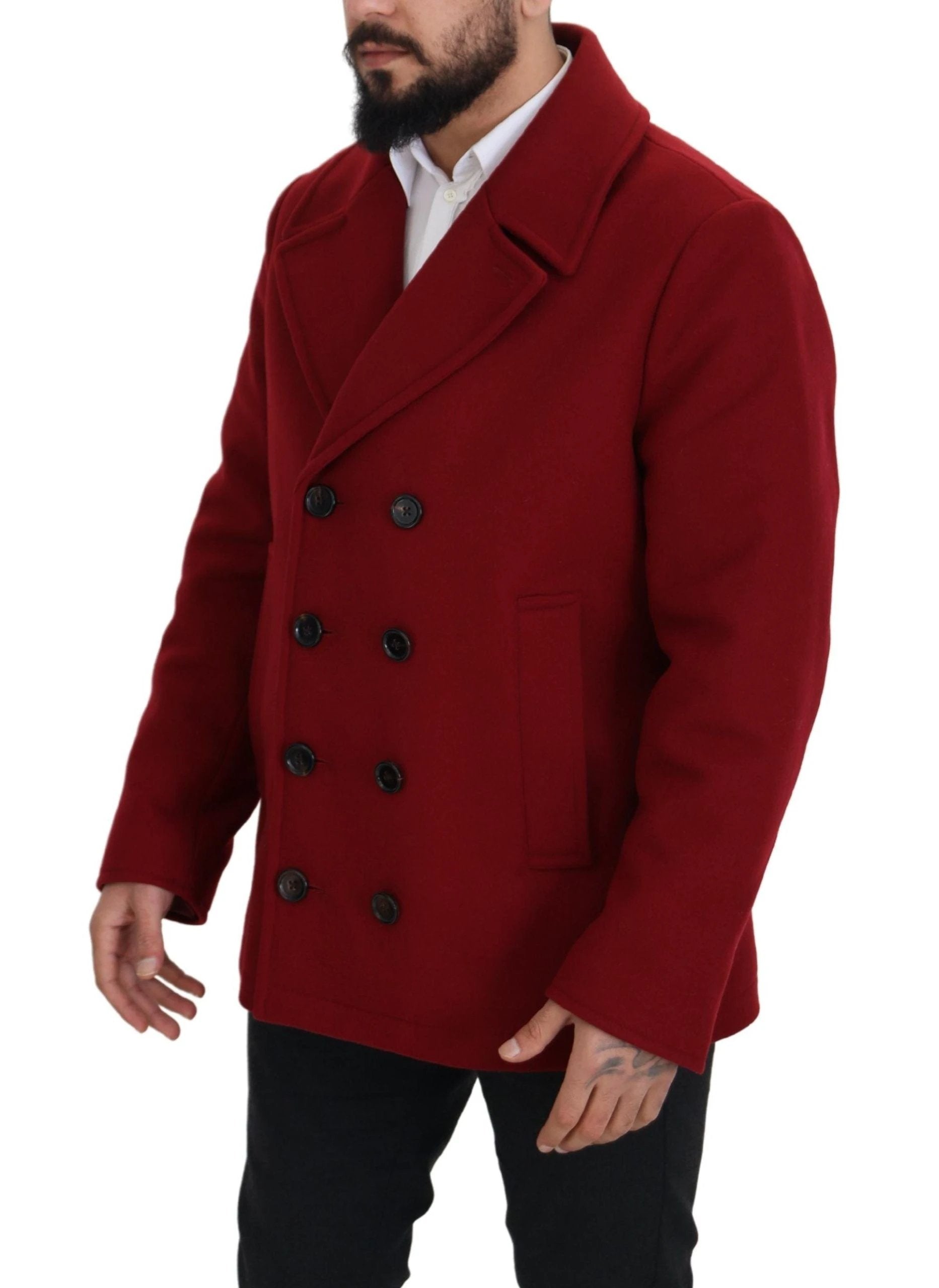 Dolce & Gabbana Red Wool Double Breasted Coat Jacket by Dolce & Gabbana
