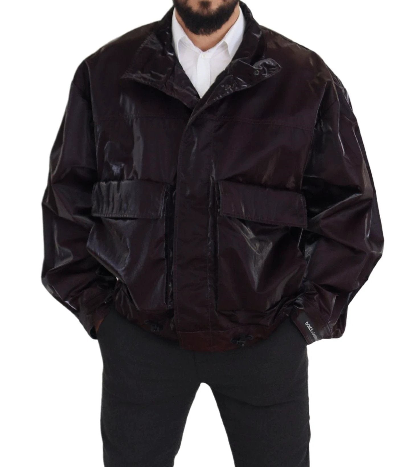 Dolce & Gabbana Bordeaux Nylon Collared Men Coat Jacket by Dolce & Gabbana