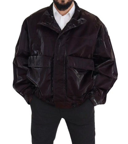 Dolce & Gabbana Bordeaux Nylon Collared Men Coat Jacket by Dolce & Gabbana