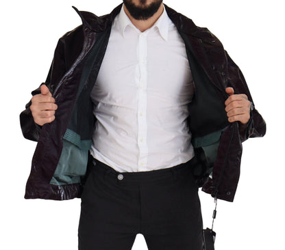 Dolce & Gabbana Bordeaux Nylon Collared Men Coat Jacket by Dolce & Gabbana