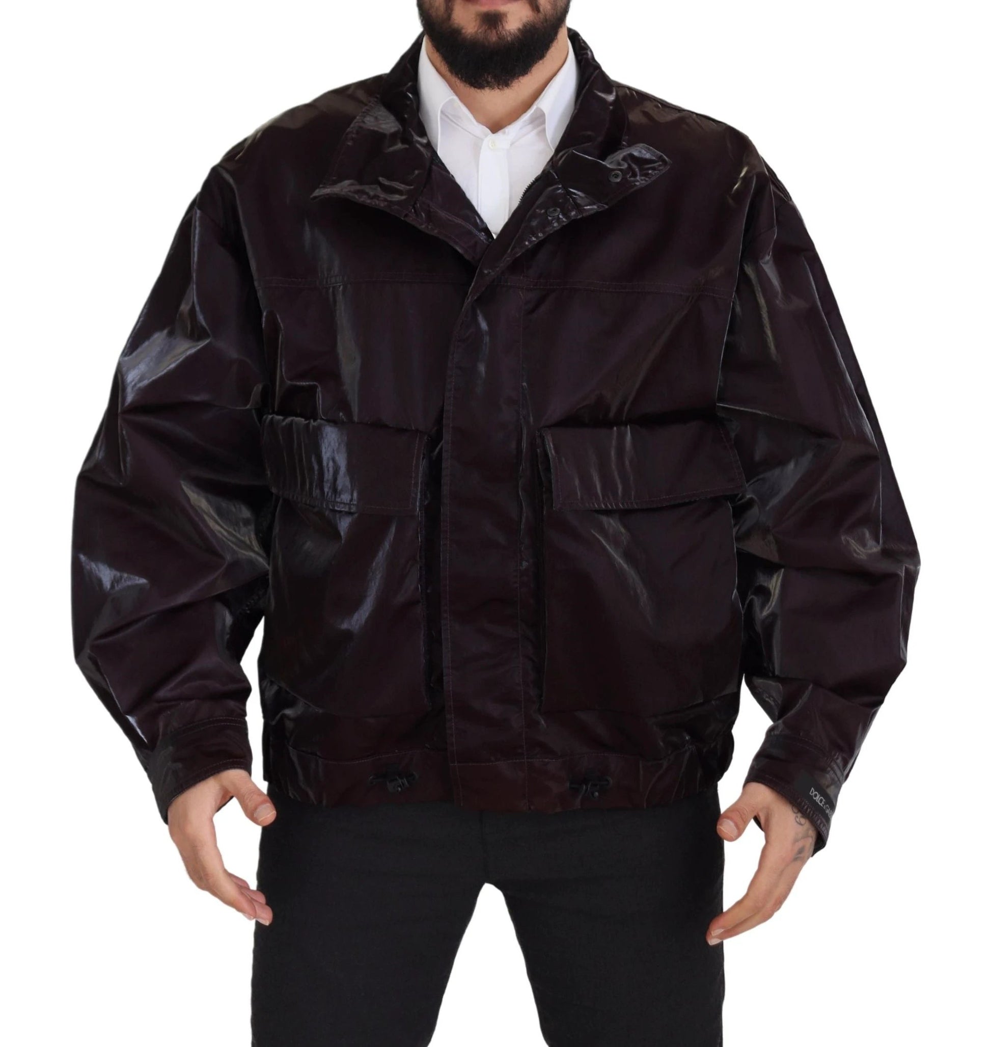 Dolce & Gabbana Bordeaux Nylon Collared Men Coat Jacket by Dolce & Gabbana