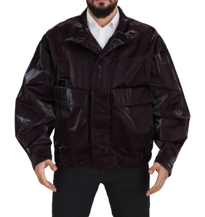 Dolce & Gabbana Bordeaux Nylon Collared Men Coat Jacket by Dolce & Gabbana
