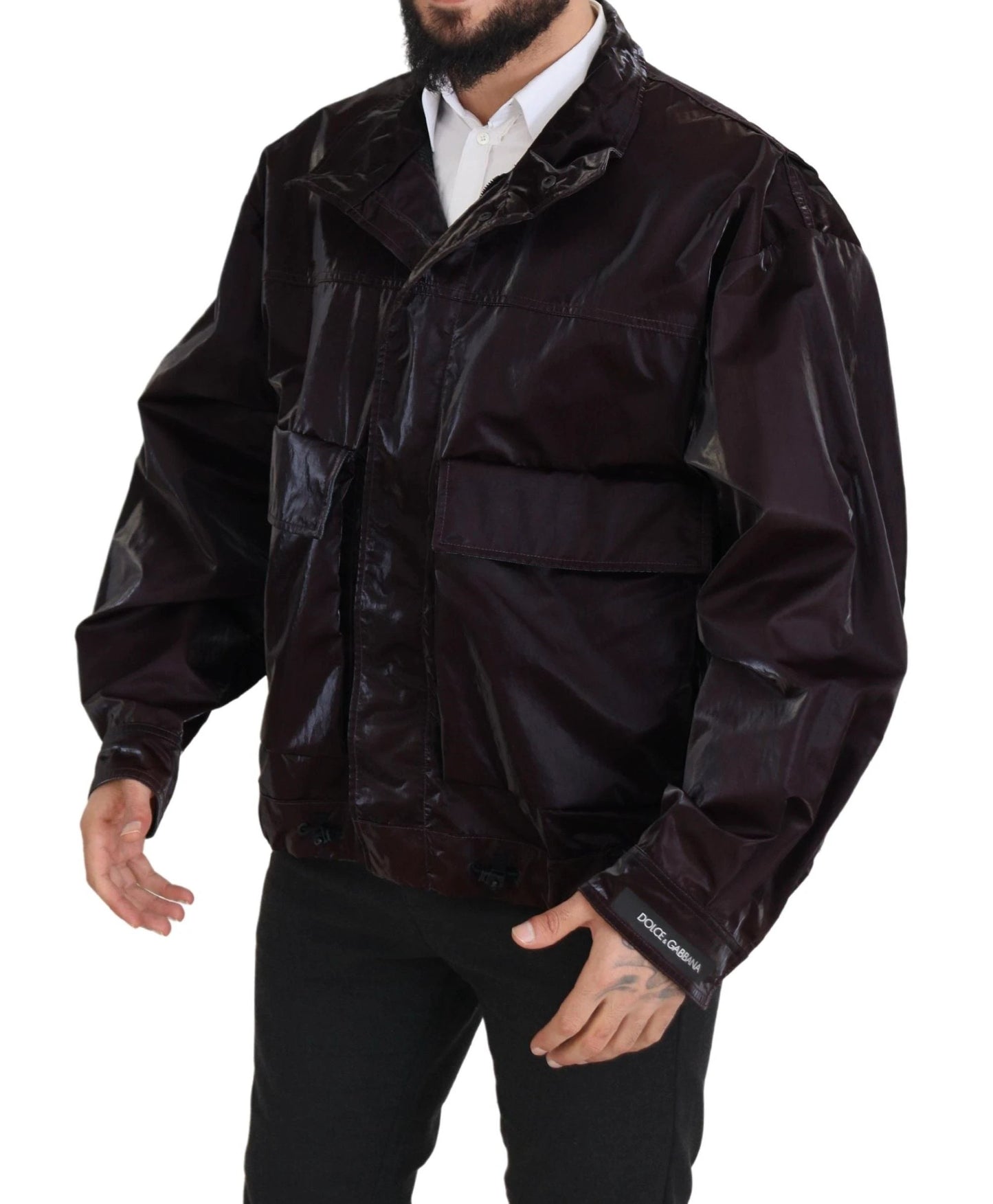 Dolce & Gabbana Bordeaux Nylon Collared Men Coat Jacket by Dolce & Gabbana