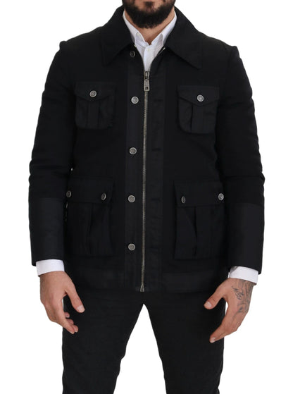 Dolce & Gabbana Black Wool Collared Full Zip Jacket by Dolce & Gabbana