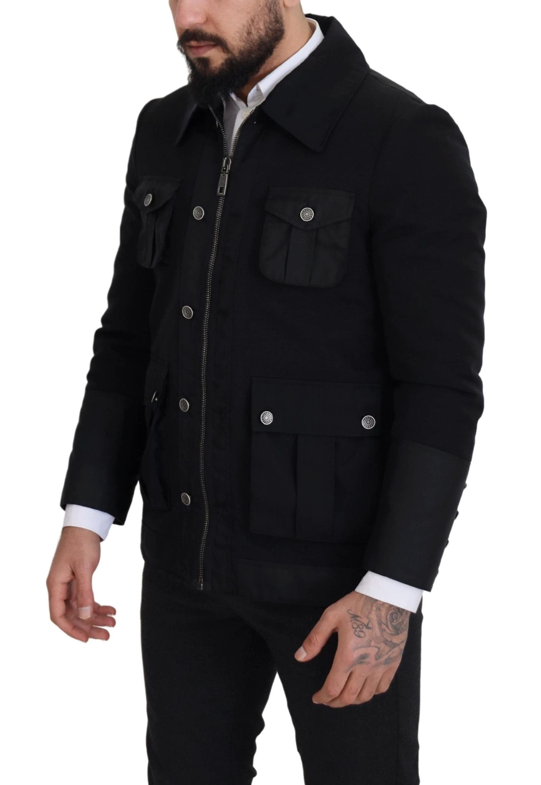 Dolce & Gabbana Black Wool Collared Full Zip Jacket by Dolce & Gabbana