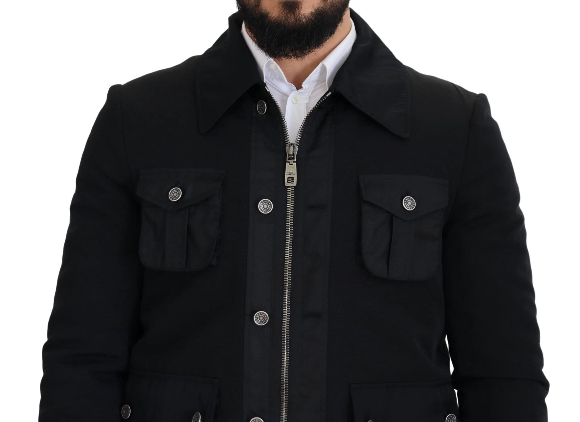 Dolce & Gabbana Black Wool Collared Full Zip Jacket by Dolce & Gabbana