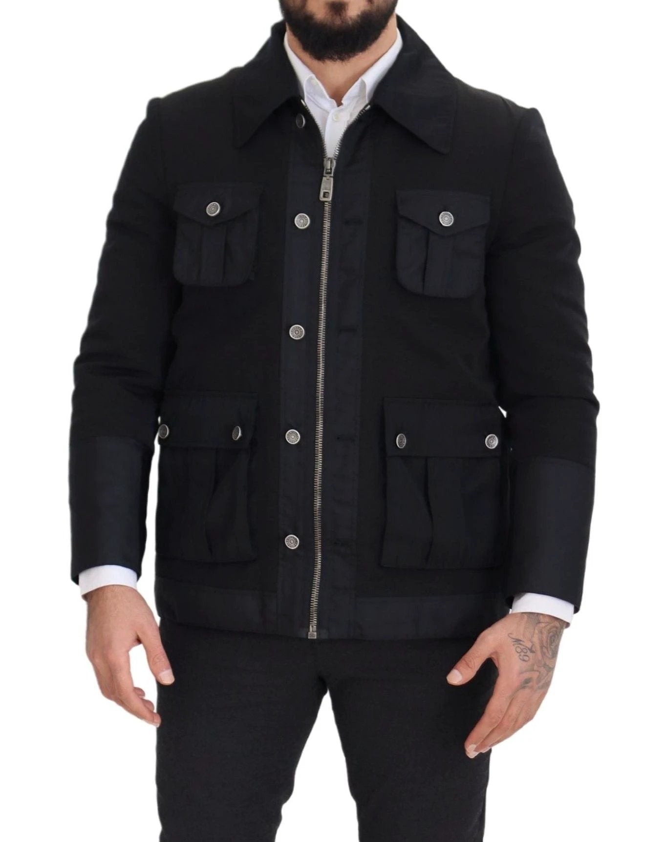 Dolce & Gabbana Black Wool Collared Full Zip Jacket by Dolce & Gabbana
