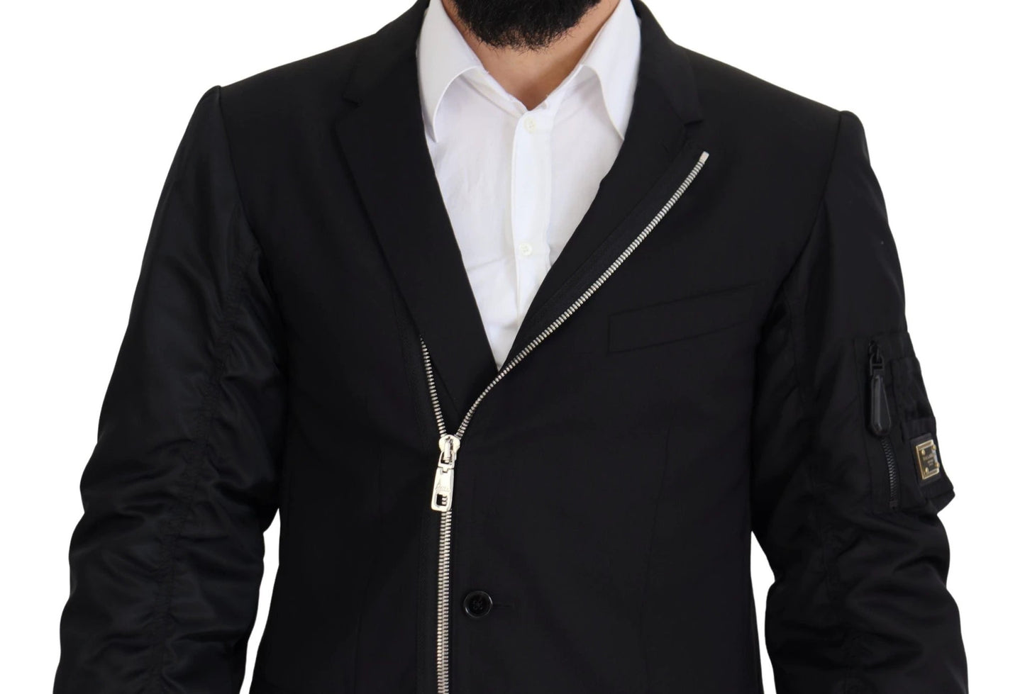 Dolce & Gabbana Black Wool Full Zip Long Sleeves Jacket by Dolce & Gabbana