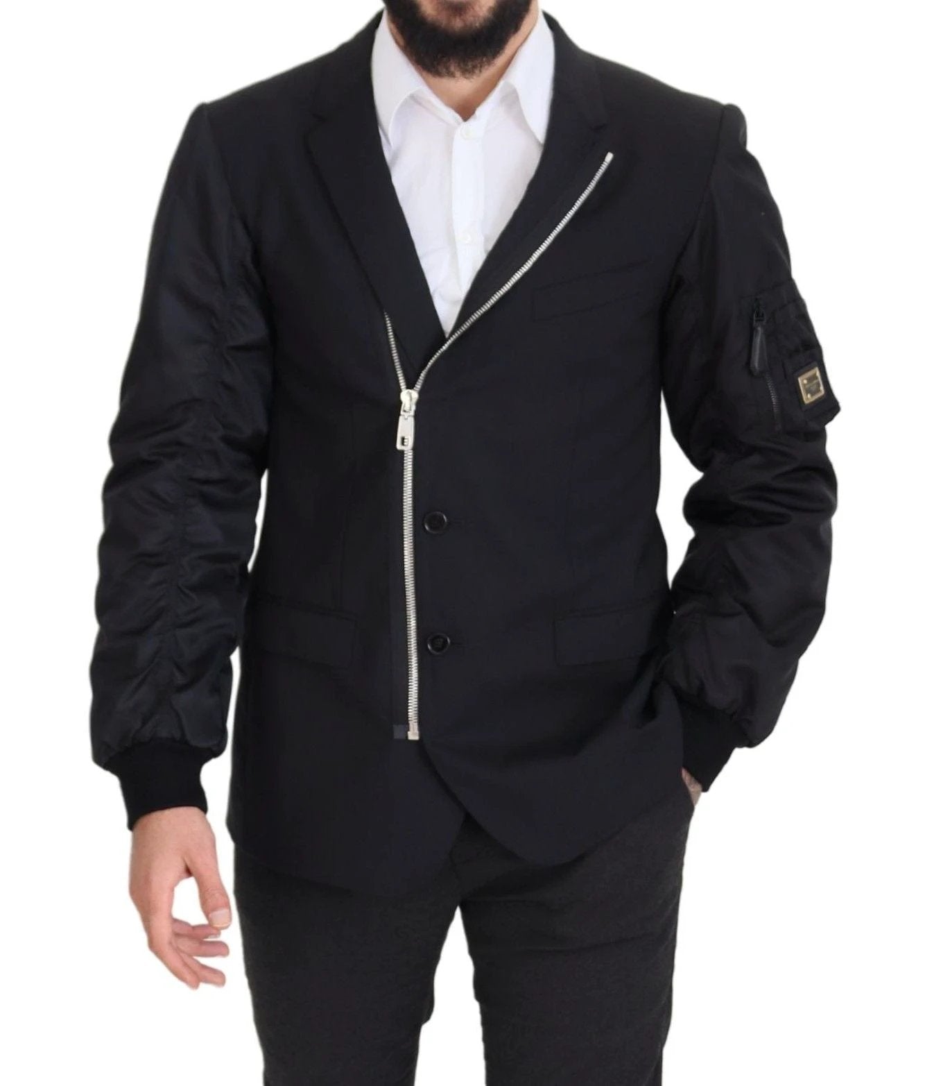 Dolce & Gabbana Black Wool Full Zip Long Sleeves Jacket by Dolce & Gabbana