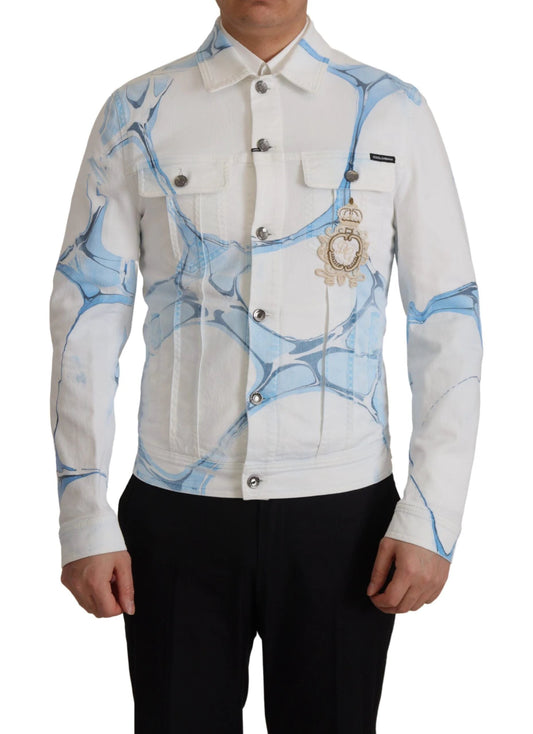 Dolce & Gabbana White Cotton Logo Embroidery Denim Jacket by Dolce & Gabbana