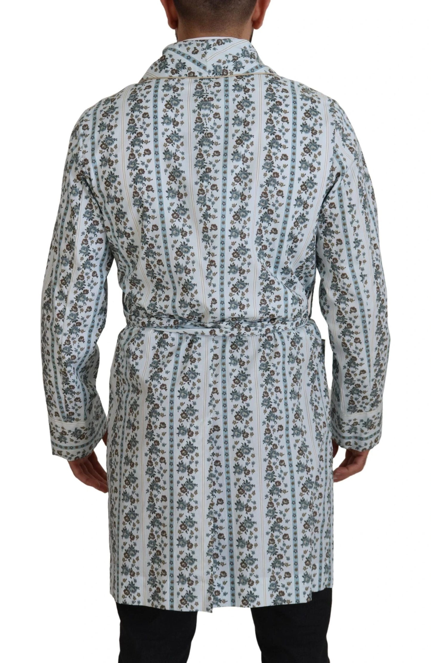 Dolce & Gabbana Blue Floral Cotton Robe Coat Jacket by Dolce & Gabbana