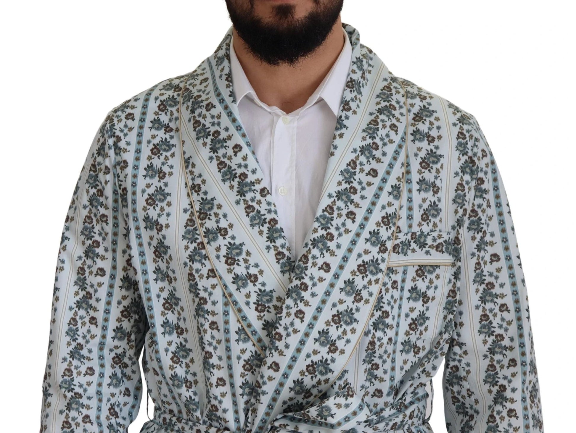 Dolce & Gabbana Blue Floral Cotton Robe Coat Jacket by Dolce & Gabbana