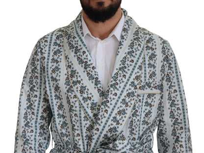 Dolce & Gabbana Blue Floral Cotton Robe Coat Jacket by Dolce & Gabbana