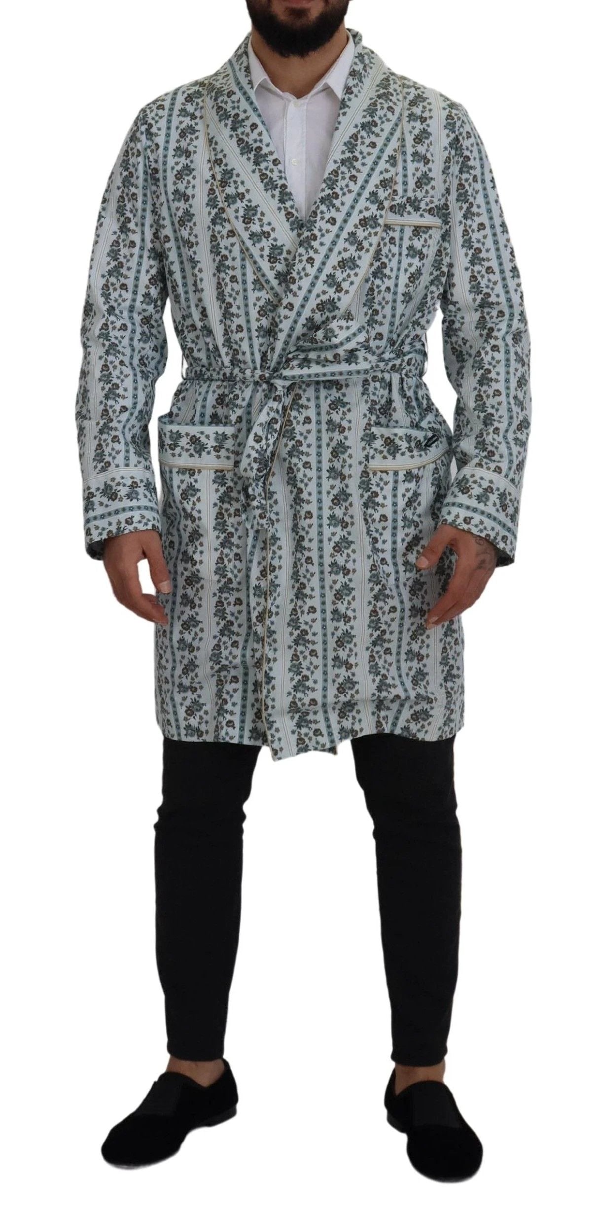 Dolce & Gabbana Blue Floral Cotton Robe Coat Jacket by Dolce & Gabbana