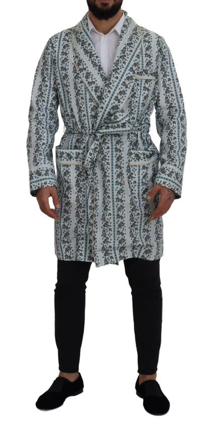 Dolce & Gabbana Blue Floral Cotton Robe Coat Jacket by Dolce & Gabbana