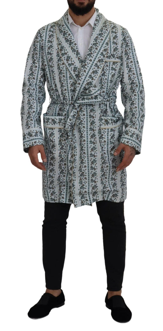 Dolce & Gabbana Blue Floral Cotton Robe Coat Jacket by Dolce & Gabbana