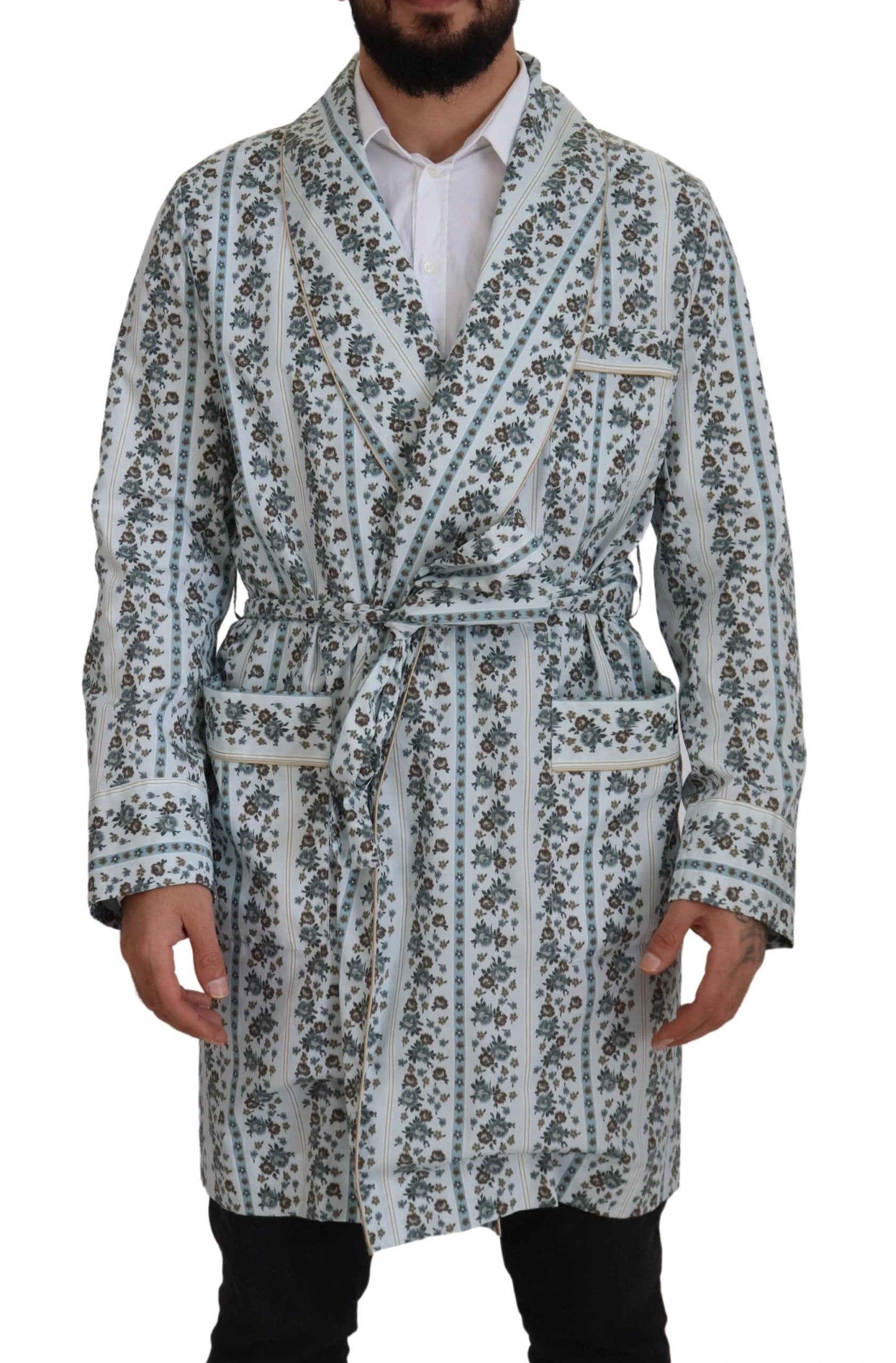 Dolce & Gabbana Blue Floral Cotton Robe Coat Jacket by Dolce & Gabbana