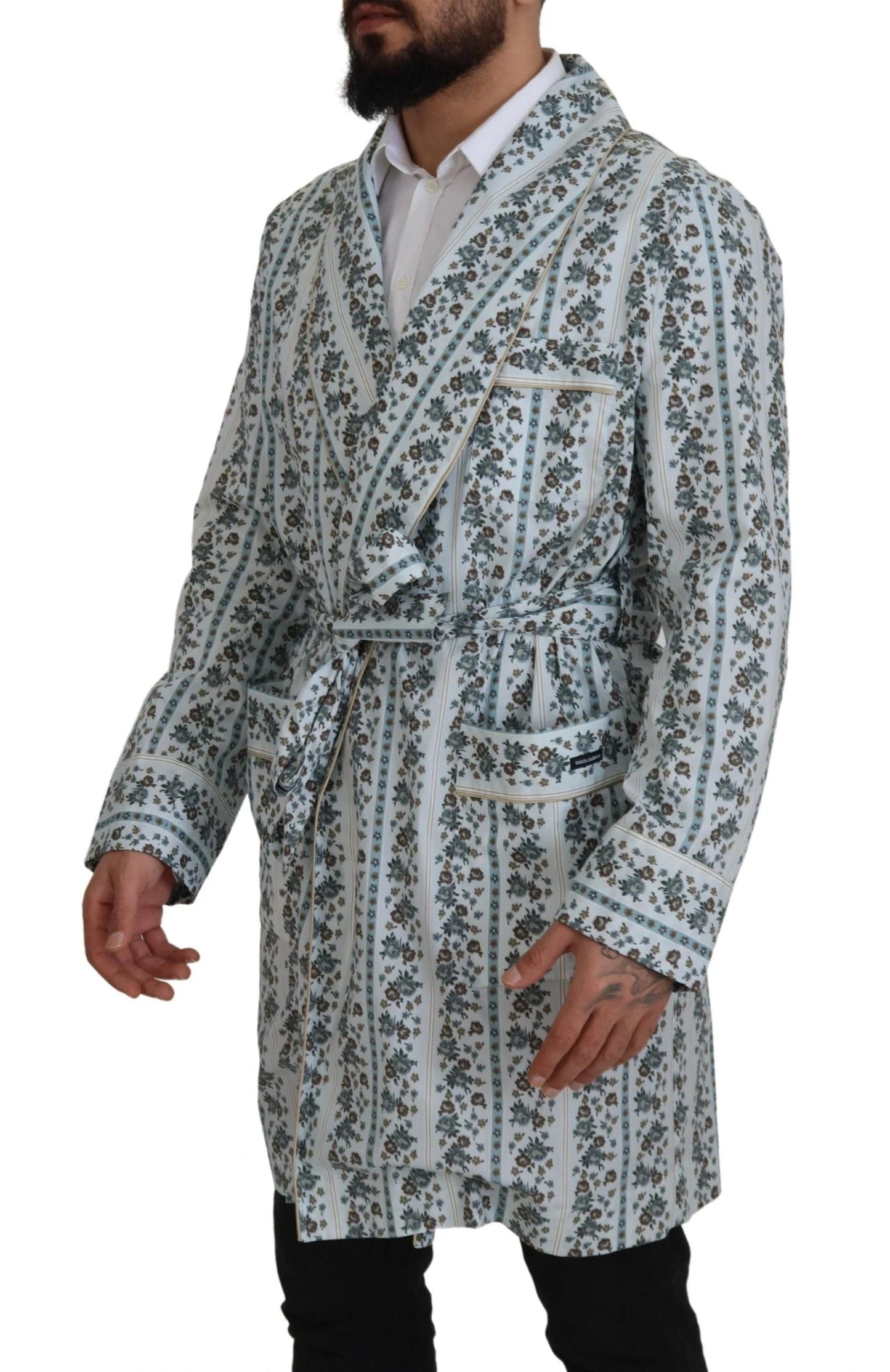 Dolce & Gabbana Blue Floral Cotton Robe Coat Jacket by Dolce & Gabbana