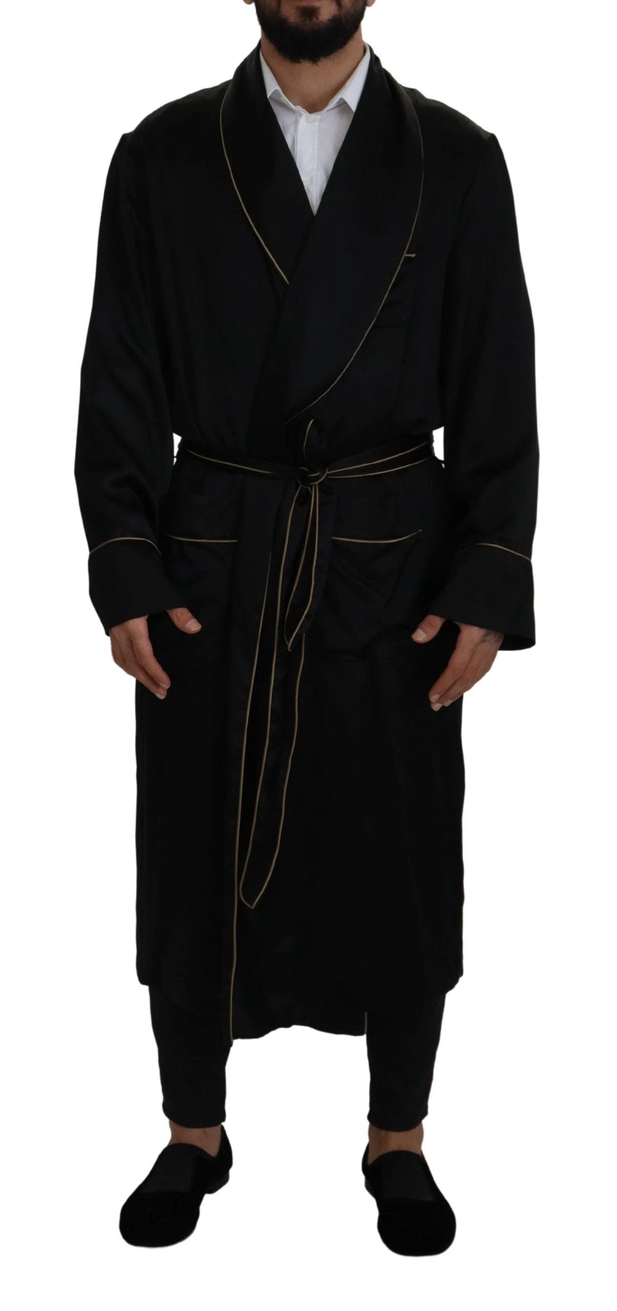 Dolce & Gabbana Black 100% Silk Robe Coat Wrap Jacket by Dolce & Gabbana