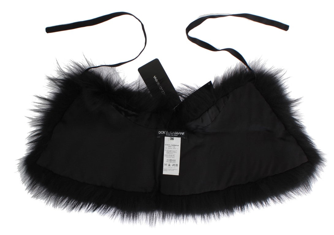 Col en fourrure Dolce & Gabbana femme en renard argenté noir – MS1573
