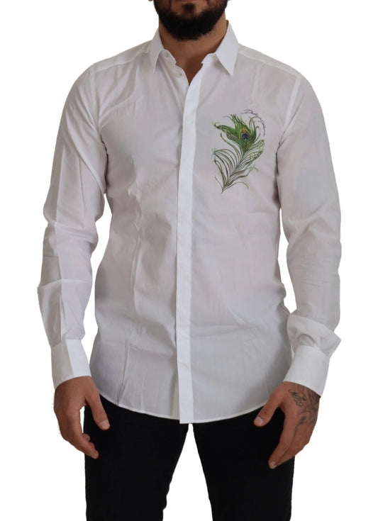 Dolce & Gabbana White Cotton Peacock Feather Formal GOLD Shirt by Dolce & Gabbana