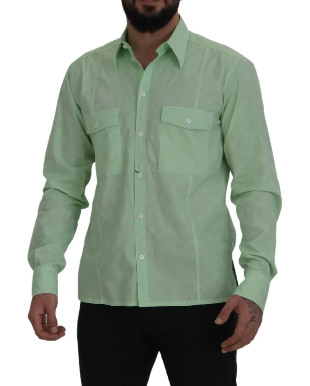 Dolce & Gabbana Mint Green Long Sleeves Button Down Shirt by Dolce & Gabbana