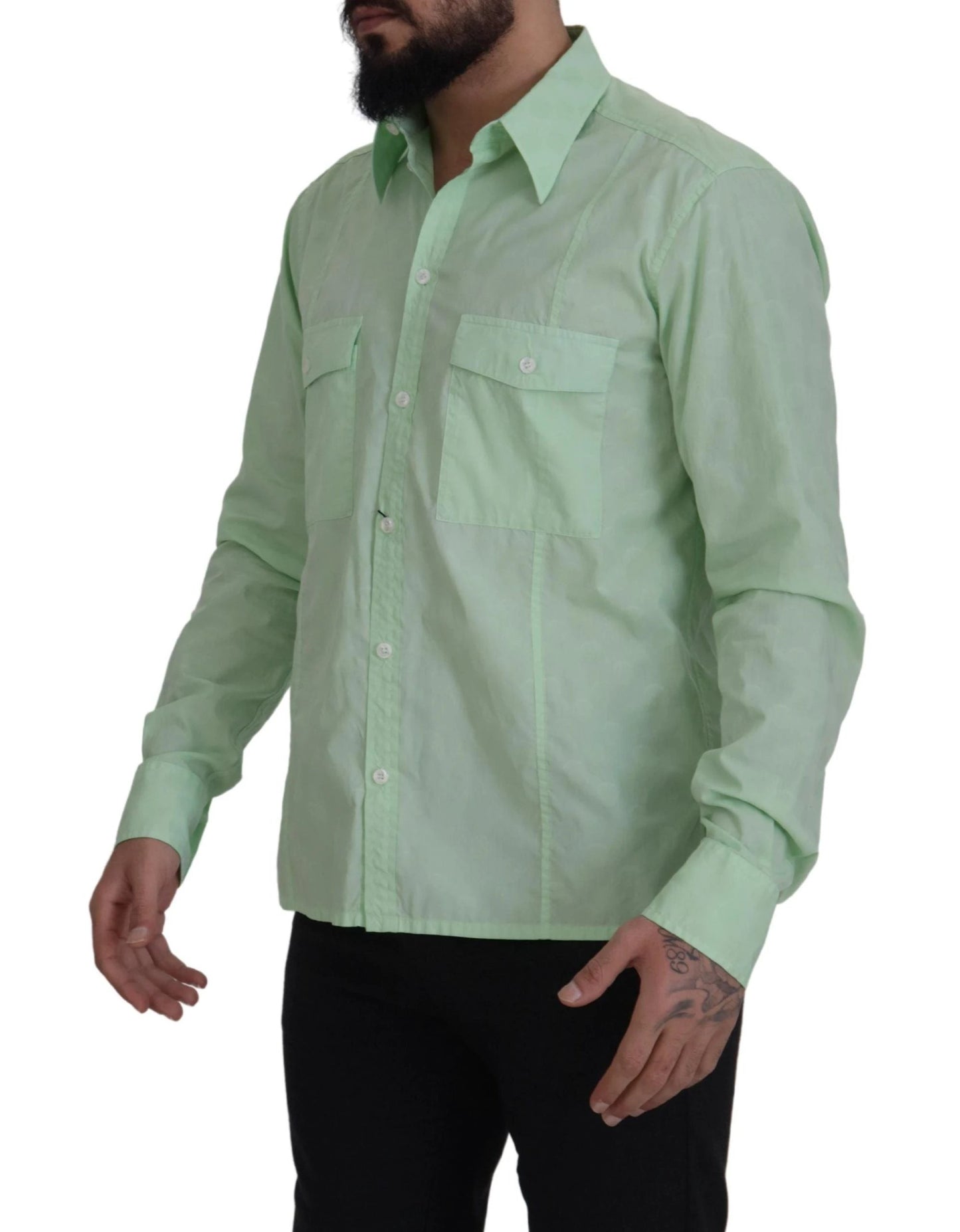 Dolce & Gabbana Mint Green Long Sleeves Button Down Shirt by Dolce & Gabbana