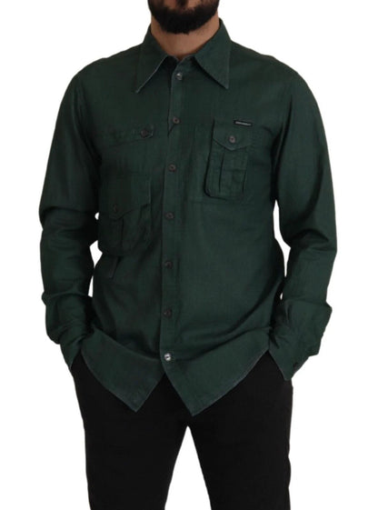 Dolce & Gabbana Dark Green Button Down Long Sleeves Shirt by Dolce & Gabbana