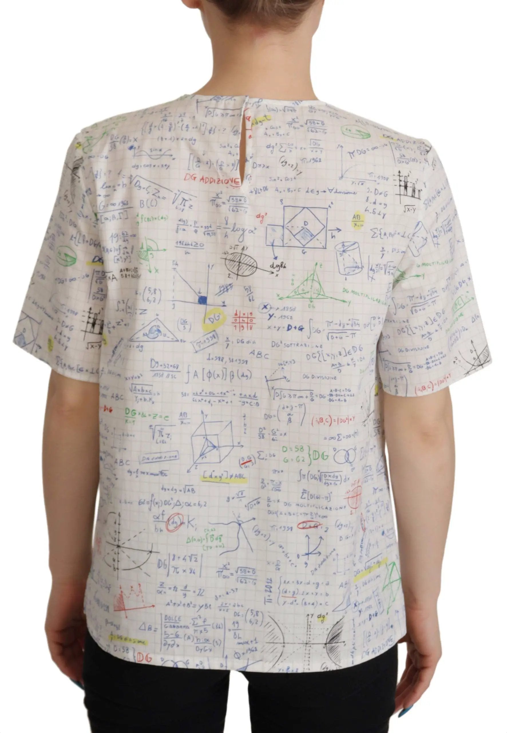 Dolce & Gabbana White Cotton Algebra Print Short Sleeves Top by Dolce & Gabbana