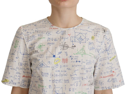 Dolce & Gabbana White Cotton Algebra Print Short Sleeves Top by Dolce & Gabbana