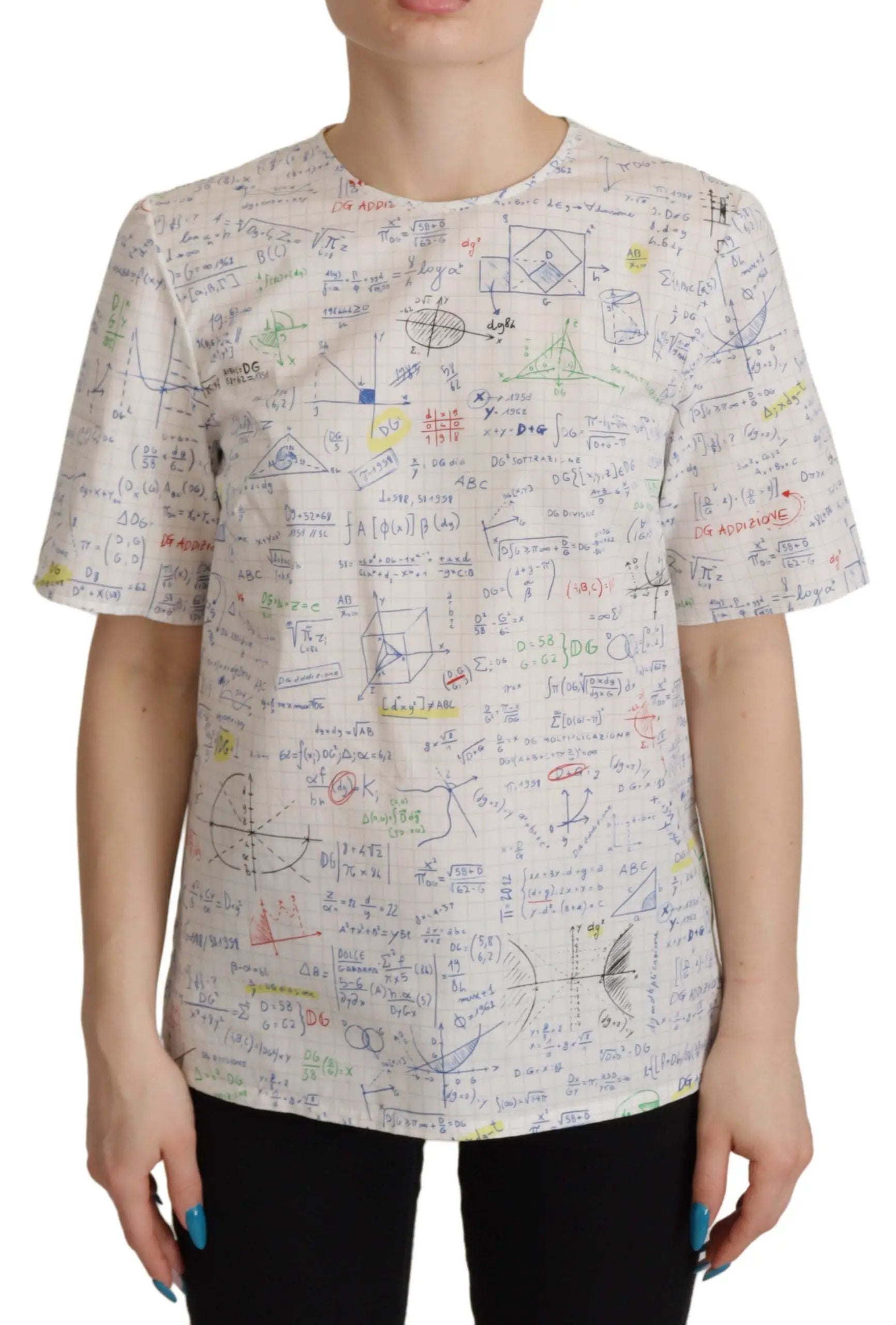 Dolce & Gabbana White Cotton Algebra Print Short Sleeves Top by Dolce & Gabbana