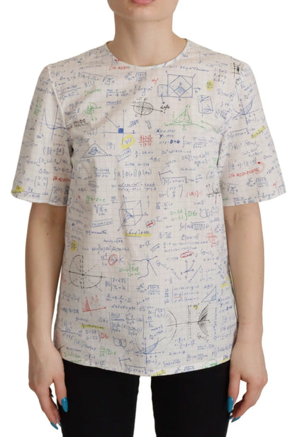 Dolce & Gabbana White Cotton Algebra Print Short Sleeves Top by Dolce & Gabbana