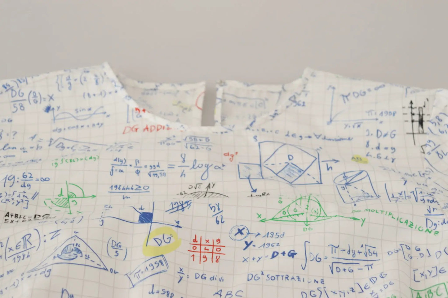 Dolce & Gabbana White Cotton Algebra Print Short Sleeves Top by Dolce & Gabbana