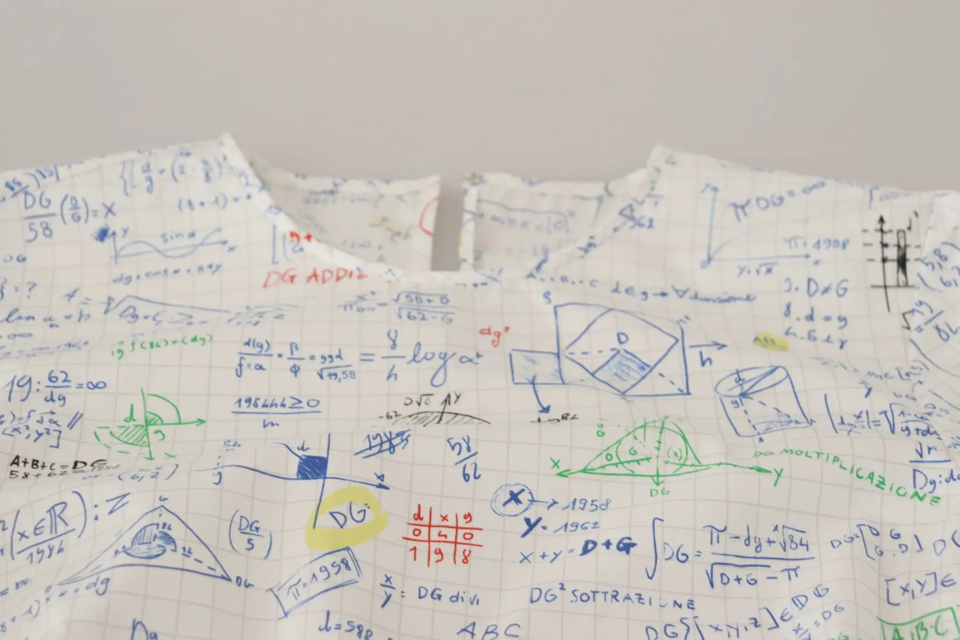 Dolce & Gabbana White Cotton Algebra Print Short Sleeves Top by Dolce & Gabbana