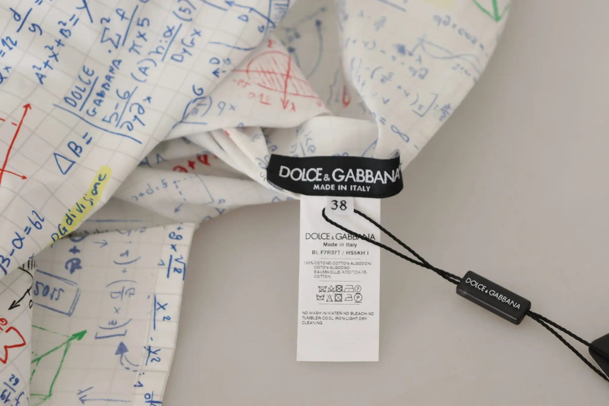 Dolce & Gabbana White Cotton Algebra Print Short Sleeves Top by Dolce & Gabbana