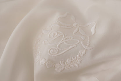 Dolce & Gabbana White Silk DG Logo Embroidered Long Sleeves Blouse