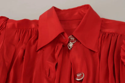 Dolce & Gabbana Red Button Down Belted Midi Satin Silk Dress by Dolce & Gabbana