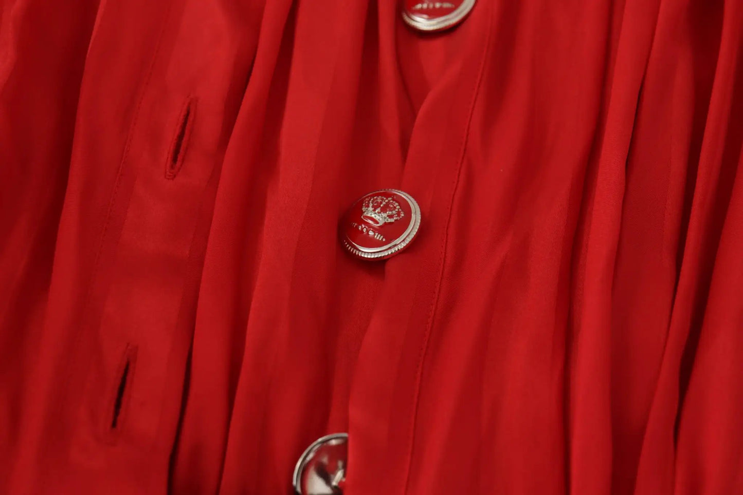 Dolce & Gabbana Red Button Down Belted Midi Satin Silk Dress by Dolce & Gabbana