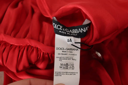 Dolce & Gabbana Red Button Down Belted Midi Satin Silk Dress by Dolce & Gabbana