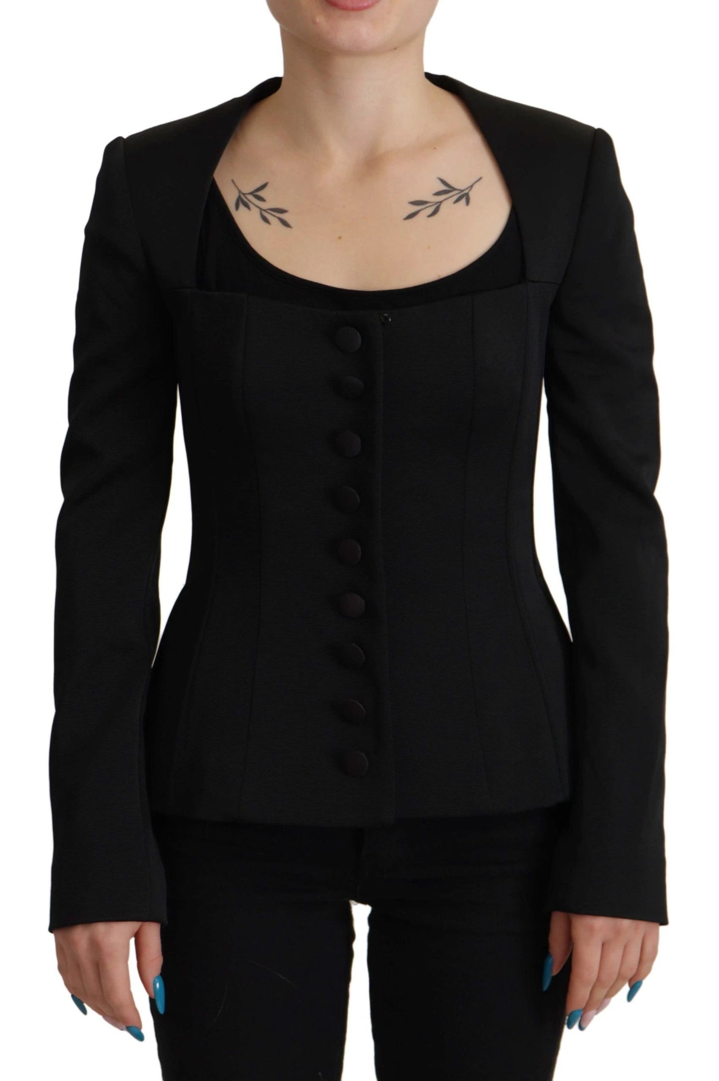 Dolce & Gabbana Black Slim Fit Long Sleeves Snap Jacket by Dolce & Gabbana