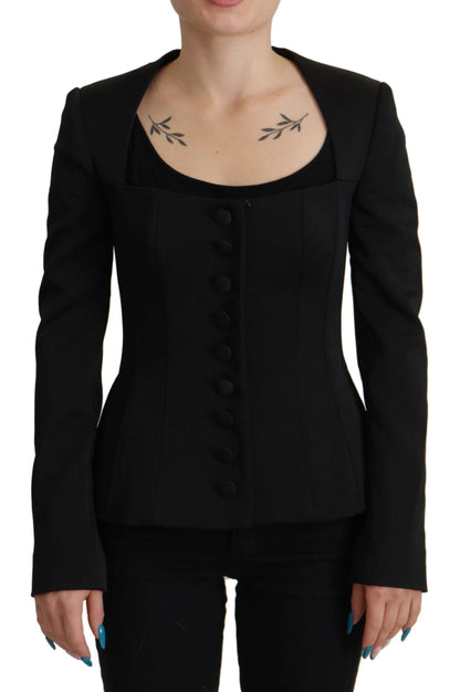 Dolce & Gabbana Black Slim Fit Long Sleeves Snap Jacket by Dolce & Gabbana