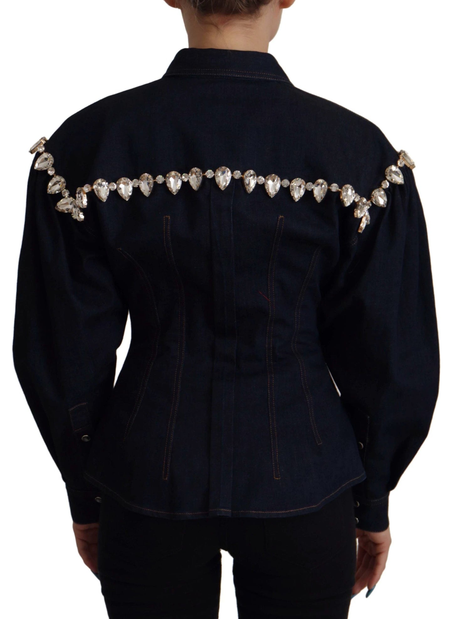 Dolce & Gabbana Blue Denim Crystal Embellish Cotton Jacket by Dolce & Gabbana