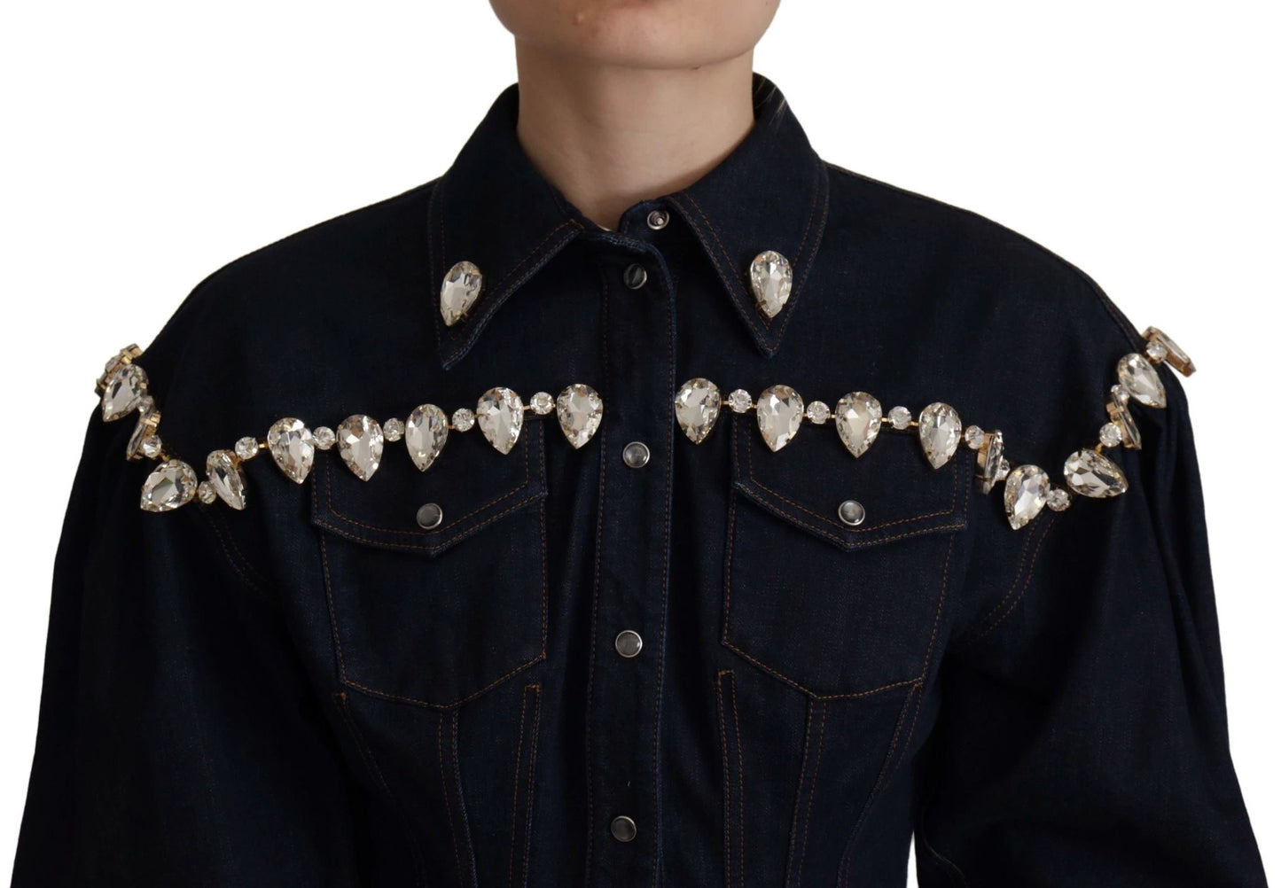 Dolce & Gabbana Blue Denim Crystal Embellish Cotton Jacket by Dolce & Gabbana